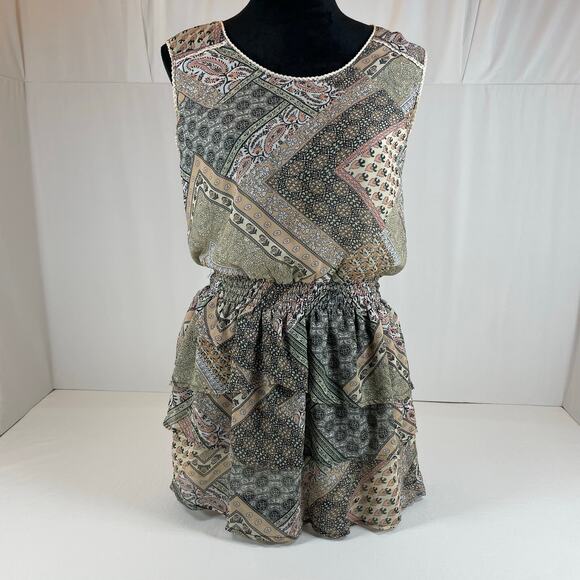 Nylore Dresses & Skirts - Nylore Apparel Mixed Patchwork Paisley Sleeveless Ruffle Dress Medium